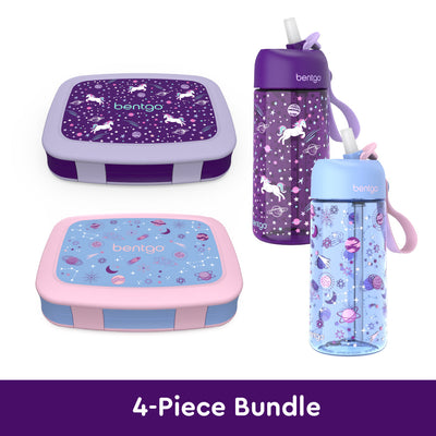 Bentgo Kids Prints Lunch Boxes & Water Bottles - Unicorn/Lavender Galaxy